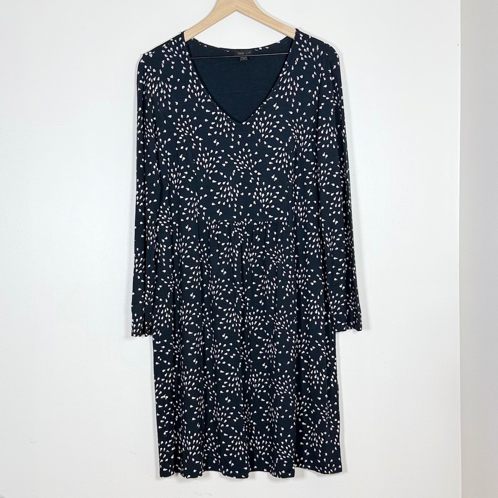 J Jill Womens Wearever Dress Size M Black White V Neck Long Sleeve Stretch